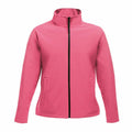 Introducing the SN131 jacket by Regatta Professional: This vibrant pink jacket boasts a high collar and long sleeves, adorned with a sleek black front zipper and two convenient side pockets. It is showcased against a simple white background.