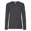 A plain, dark gray Fruit of the Loom long-sleeve crewneck shirt, labeled as product SS007, set against a white background.