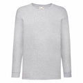 Fruit of the Loom's SS007 is a gray long-sleeve crew neck shirt shown against a plain white background. The shirt is soft and lightweight, ideal for casual wear, featuring ribbed cuffs with no visible logos or designs.