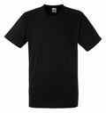 A black SS008 T-shirt from Fruit of the Loom featuring short sleeves and a crew neck, presented against a white background.