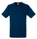 A Fruit of the Loom T-shirt, model SS008, featuring a plain dark blue color, short sleeves, and a round neck.