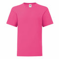 A Fruit of the Loom short-sleeved T-shirt, style SS023 in pink, laid flat against a white background.