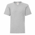 The Fruit of the Loom SS023 is showcased against a white background, featuring short sleeves, a round neckline, and a simple, classic gray design.