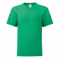 The Fruit of the Loom SS023 T-shirt is showcased against a white backdrop. It features short sleeves and a round neckline in a plain green design.