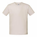 A plain beige t-shirt from Fruit of the Loom, product code SS023, displayed on a white background. The shirt features short sleeves and a round neckline, with a small tag visible inside the collar.