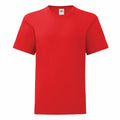 A plain red short-sleeve T-shirt from Fruit of the Loom, model SS023, displayed against a white background.