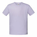 The Fruit of the Loom SS023 is showcased against a white background. It features short sleeves and a round neckline in a light purple shade.