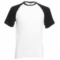 Fruit of the Loom's SS026 features white fabric complemented by black raglan sleeves, all set against a plain background.