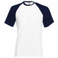 A Fruit of the Loom SS026 baseball-style T-shirt with black raglan sleeves and a white body.