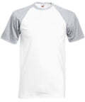 A plain white t-shirt with light gray raglan sleeves from Fruit of the Loom (Product Name: SS026). The shirt is displayed against a plain white background.