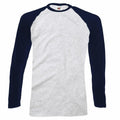 The SS028 by Fruit of the Loom is a long-sleeve raglan shirt featuring a gray body with black sleeves, displayed against a plain background.