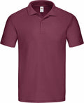 A Fruit of the Loom SS029 polo shirt in maroon, featuring short sleeves, a collar, and three buttons.