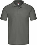 Introducing the Fruit of the Loom SS029, a polo shirt in a simple, dark olive green design featuring short sleeves and a classic two-button collar crafted from soft, comfortable fabric.