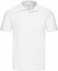 A Fruit of the Loom SS029 polo shirt in plain white, featuring a collar and short sleeves.