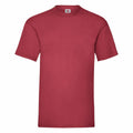 The SS030 T-shirt by Fruit of the Loom is a plain red shirt featuring short sleeves and a crew neckline, showcased against a white background.