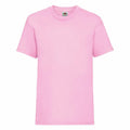 The Fruit of the Loom SS031 T-shirt is showcased against a white background. This short-sleeved pink shirt, made of cotton, features a simple round neckline.