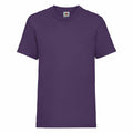 A plain purple T-shirt from Fruit of the Loom's SS031 collection displayed against a white background. The shirt features a crew neck and short sleeves, with a small tag visible near the collar.