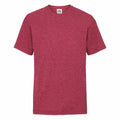 A plain red short-sleeve T-shirt, Product SS031 from Fruit of the Loom, is displayed on a white background. The T-shirt features a crew neck and appears to be made of cotton fabric.