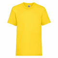 A plain yellow T-shirt from Fruit of the Loom, Product SS031, is displayed against a white background. It features short sleeves and a round neckline, with a small logo visible on the label at the neck.