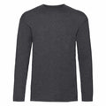 Fruit of the Loom's SS032 long-sleeve crew neck T-shirt in dark gray is displayed flat against a plain white background.
