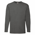 The Fruit of the Loom SS032 is a plain long-sleeve shirt in dark olive green, featuring a simple crew neck design and displayed against a white background.