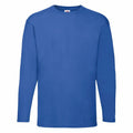 Introducing the Fruit of the Loom SS032: a blue long-sleeve shirt showcased on a white background. It comes with a classic crew neckline and offers a relaxed fit.