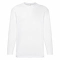 A plain white long-sleeve shirt from Fruit of the Loom, product SS032, is displayed against a white background. The shirt features a round neck and has no visible designs or logos, delivering a simple and classic style.