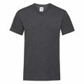 A plain dark gray V-neck T-shirt (Product Name: SS034, Brand: Fruit of the Loom) displayed on a white background.