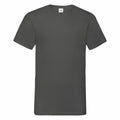 The Fruit of the Loom SS034, a plain dark gray T-shirt featuring short sleeves and a crew neck, is displayed against a white background.