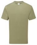 A solid light olive green, short-sleeved crew neck T-shirt is displayed on a white background.