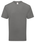 A grey short-sleeve crew neck T-shirt laid flat on a white background.