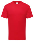 A plain red T-shirt short-sleeved crew neck is shown on a white background. There are no visible designs or logos except for a small label inside the collar.