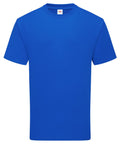 A royal blue, short-sleeved T-shirts product with a crew neck is displayed on a white background. It features no visible designs or logos, except for a small tag at the collar.