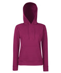 A plain maroon hoodie featuring a front pouch pocket and drawstring hood by Fruit of the Loom, product number SS038, displayed against a white background.