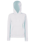 The Fruit of the Loom SS038 hoodie features a simple, classic design with long sleeves, a drawstring hood, and a front pocket. Displayed against a white background, this plain white hoodie exemplifies timeless style.