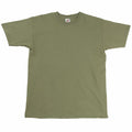An olive green t-shirt from Fruit of the Loom, product code SS044, is displayed flat. It features short sleeves and a round neckline. The soft fabric is showcased against a plain white background.
