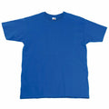 A plain blue T-shirt, labeled as SS044 from Fruit of the Loom, is displayed flat on a white background. It features short sleeves and a round neckline.