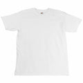 The Fruit of the Loom SS044 is a plain white T-shirt laid flat against a white background. This short-sleeved shirt features a round neck with no visible designs or logos.
