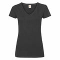 Fruit of the Loom SS047 V-neck T-shirt in black with short sleeves, showcased against a plain background.