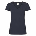 A Fruit of the Loom SS047 black V-neck T-shirt displayed against a white background.