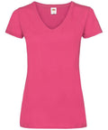 Product SS047 by Fruit of the Loom is a simple pink V-neck T-shirt with short sleeves, displayed against a white background.
