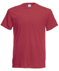 A Fruit of the Loom SS048 plain red short-sleeve t-shirt on a white background, featuring a round neck and a simple, classic design.