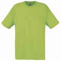 A product image of the Fruit of the Loom SS048, featuring a plain lime green t-shirt with short sleeves and a round neckline, is showcased against a white background.