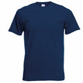 The Fruit of the Loom SS048 is a plain navy blue T-shirt set against a white background. This short-sleeved shirt features a classic crew neckline without any visible logos or designs.
