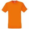The Fruit of the Loom SS048 is a vibrant orange short-sleeved t-shirt with a round neckline, presented against a white background.