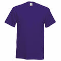 The Fruit of the Loom SS048 is a plain purple t-shirt showcased against a white background. It is short-sleeved and features a crew neck design.
