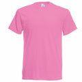 The SS048 t-shirt from Fruit of the Loom is showcased against a white background. It features a plain pink color with a straightforward round neckline and short sleeves, without any visible logos or designs.