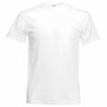 The SS048 by Fruit of the Loom is a plain white T-shirt showcased against a white background. It features short sleeves and a crew neckline, presenting a simple and classic design.