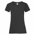 Product SS050, a plain black short-sleeve T-shirt from Fruit of the Loom, displayed on a white background.