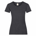 The Fruit of the Loom SS050 is a women's T-shirt in plain black, featuring short sleeves and a round neckline, set against a white background. It boasts a simple and classic design.